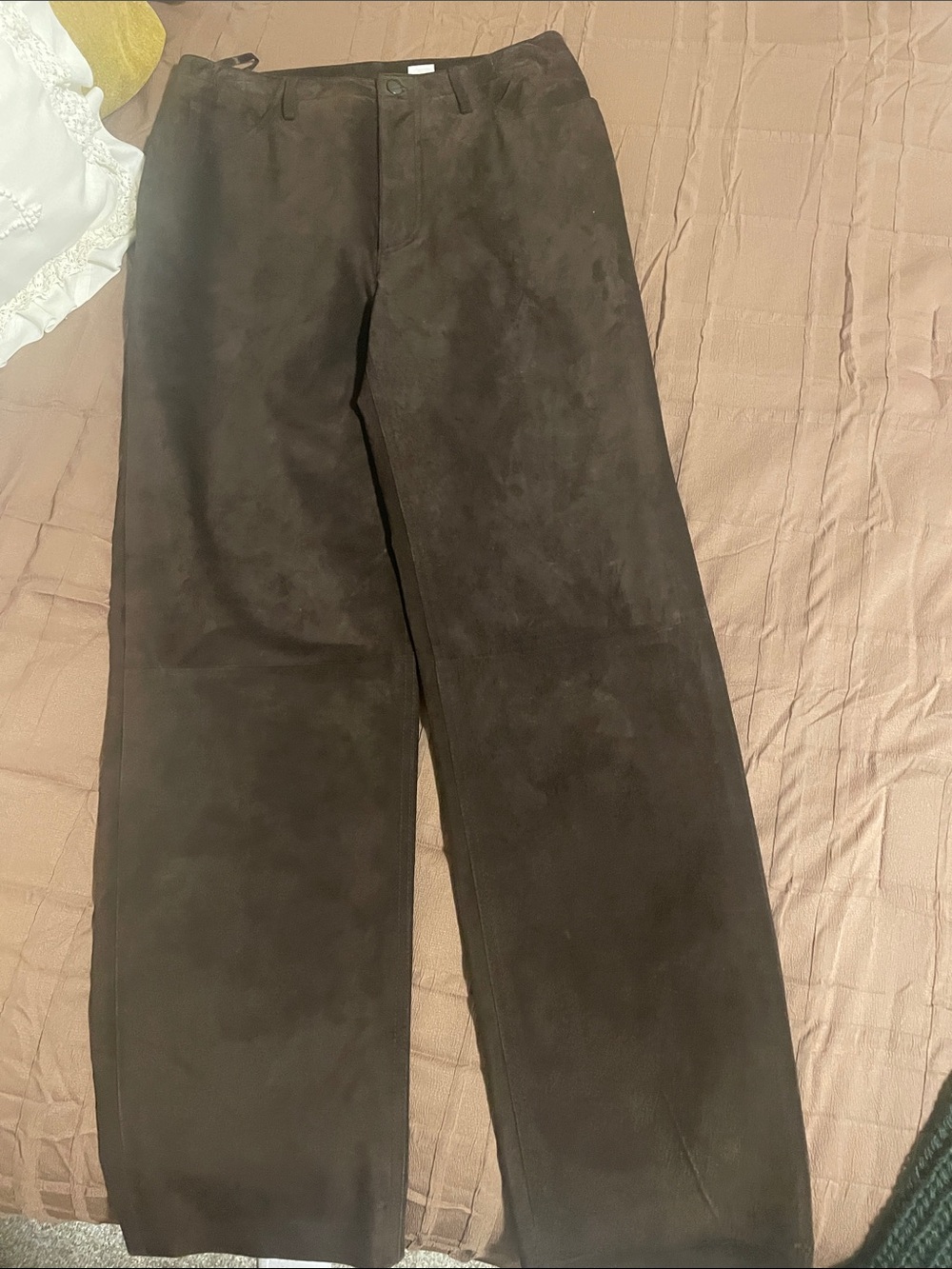 Marisa Christina Straight-Leg 100 percent pig suede Pants in Dark Brown